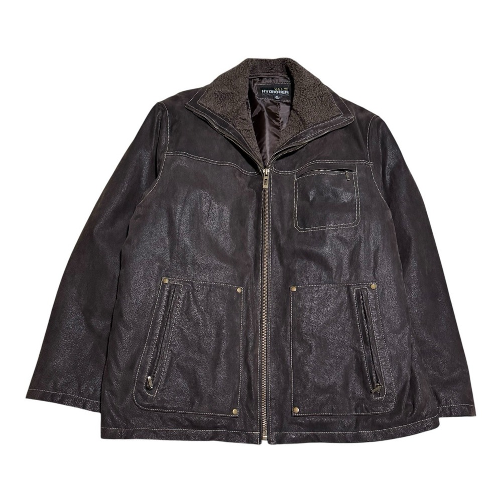 Hydrogen Full Zip Leather Softshell Jacket Removable Lining Men's XL